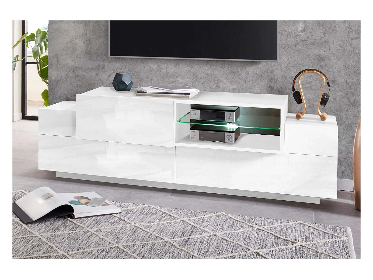 Meuble TV New Coro L 160 x H 51 x P 45 cm blanc