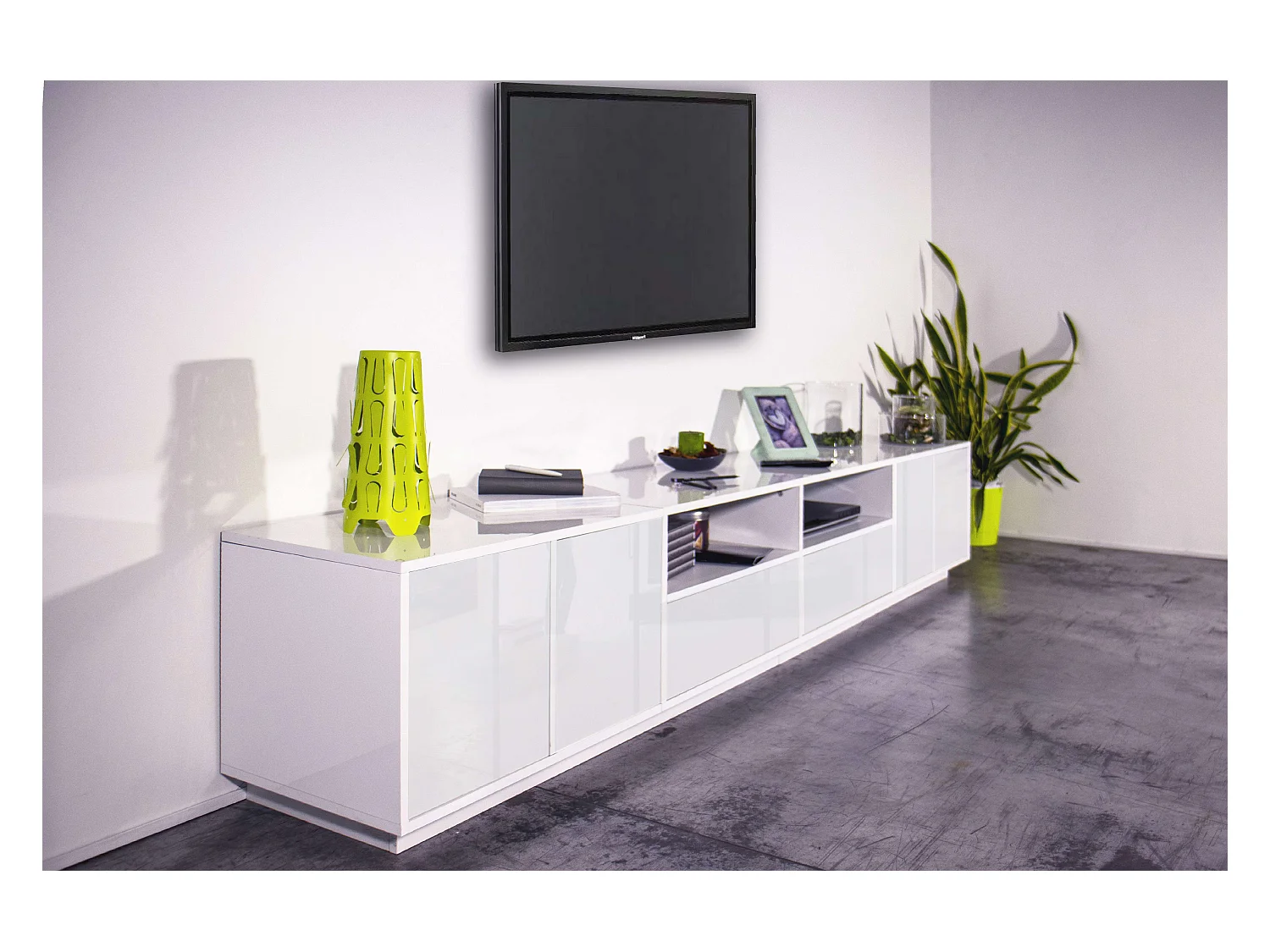 Mueble TV 260cm diseño moderno salón blanco Breid