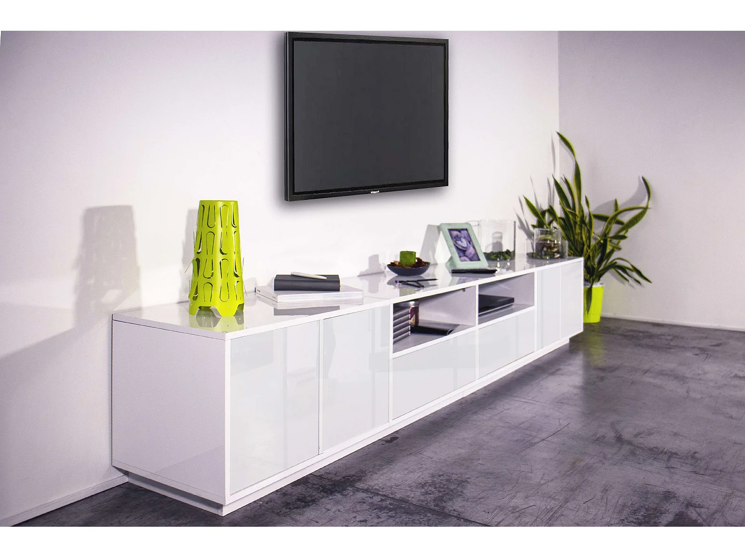 Mueble TV 260cm diseño moderno salón blanco Breid