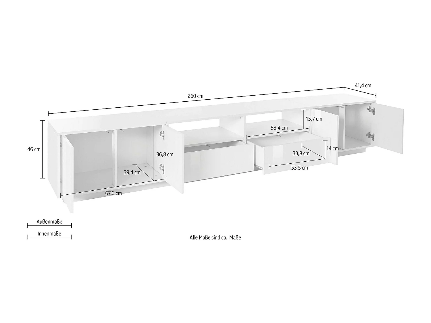 Mobile porta TV 260cm design moderno bianco soggiorno Breid