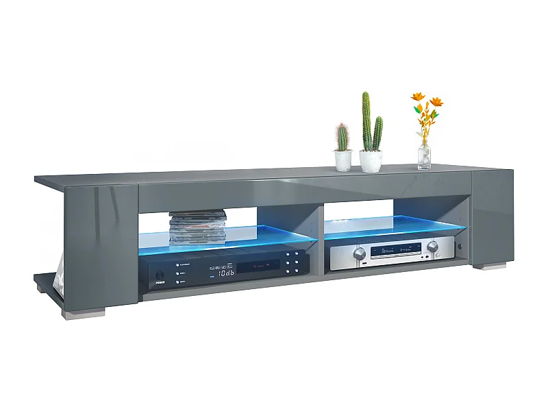 Vladon Mobile TV Movie, mobile TV con 4 vani aperti e cornici decorative, antracite opaco/ incl. illuminazione a LED (134,5 x 30,5 x 38,5 cm)