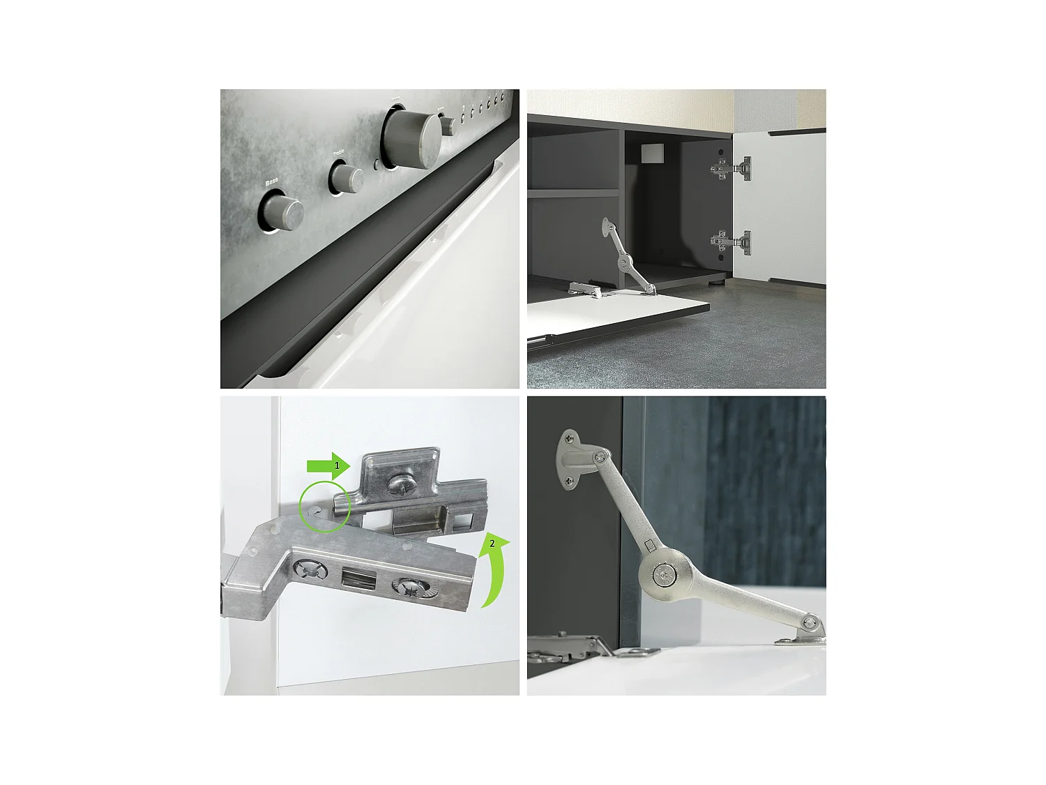 Meuble TV Mogan 181 x 39 x 35 cm, lowboard long avec 6 compartiments, caisson en anthracite mat, façades en Chêne Nature