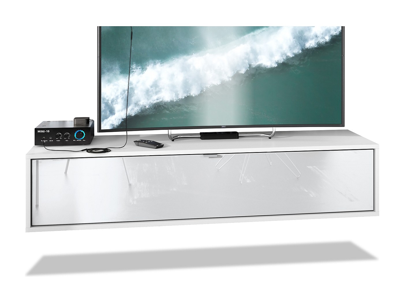 Vladon TV Board Lana 140 Mobile da Parete Porta TV 140 x 29 x 37 cm, Struttura in Nero Opaco, Frontali in Rovere Naturale | Ampia Scelta di Colori : Vladon