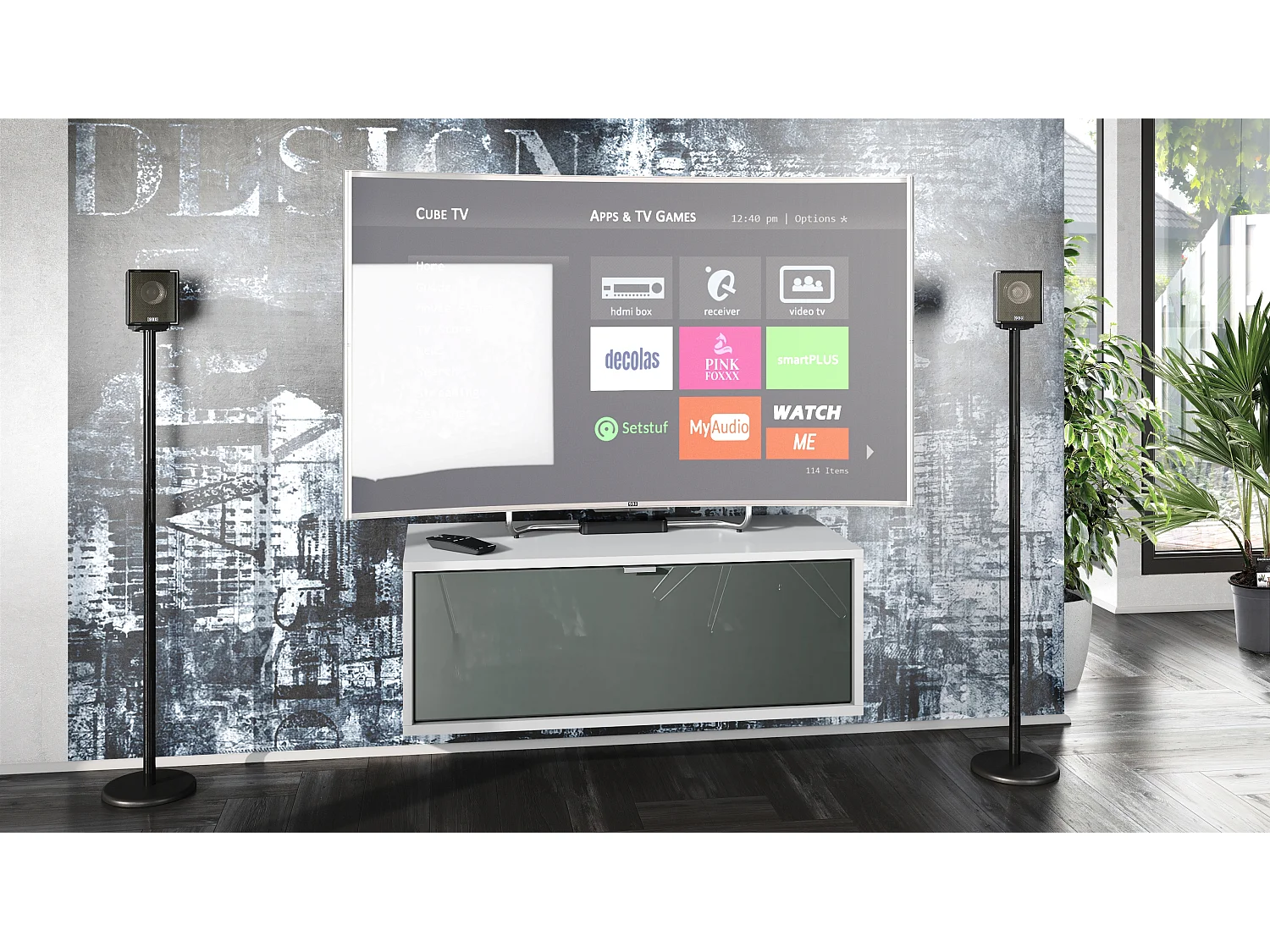 Meuble TV Lana 80 armoire murale lowboard 80 x 29 x 37 cm, caisson en blanc mat, façades en Gris haute brillance | Grand choix de couleurs