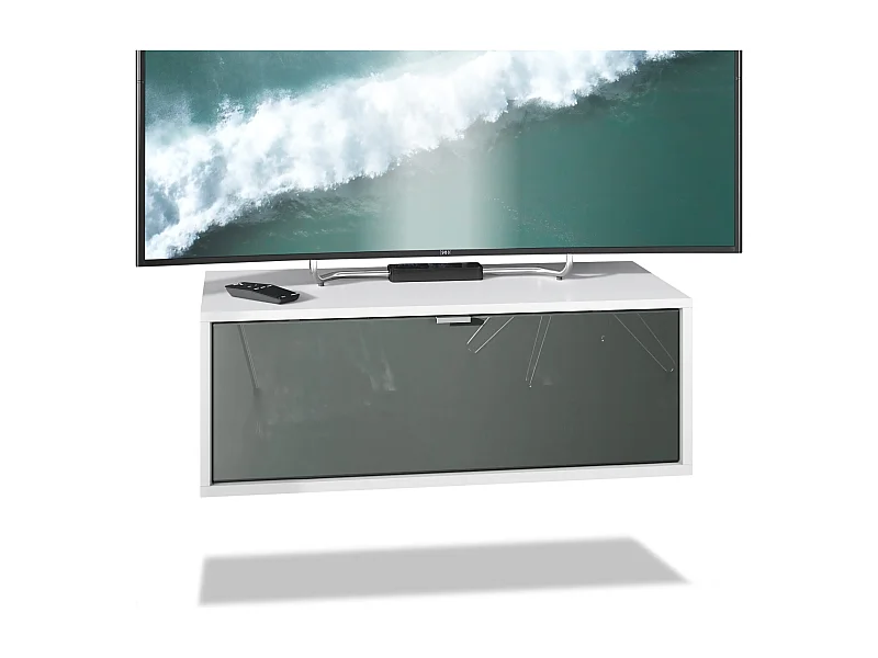 Meuble TV Lana 80 armoire murale lowboard 80 x 29 x 37 cm, caisson en blanc mat, façades en Gris haute brillance | Grand choix de couleurs