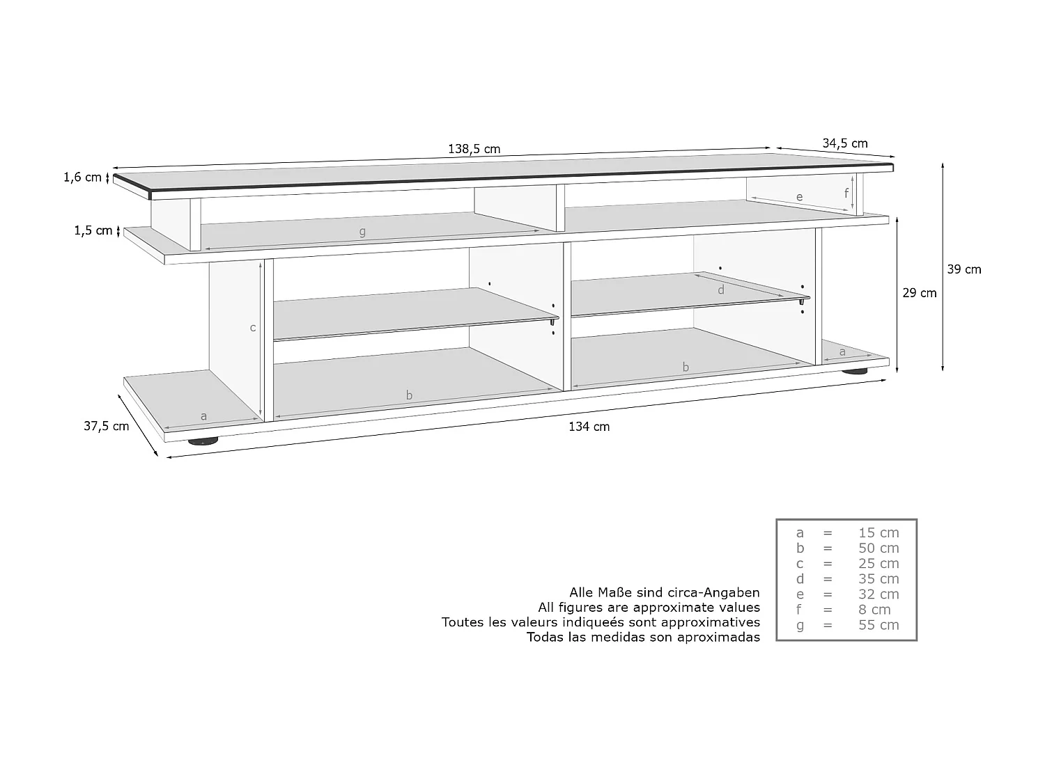 TV Board Movie V3 Game On 138,5 x 39 x 37,5 cm éclairage LED inclus Blanc, caisson en blanc mat, élément supérieur en blanc haute brillance