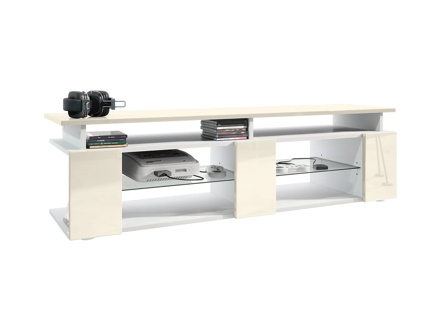 LOWBOARD Movie Fronten und obere Platte des Aufsatzes in Creme Hochglanz