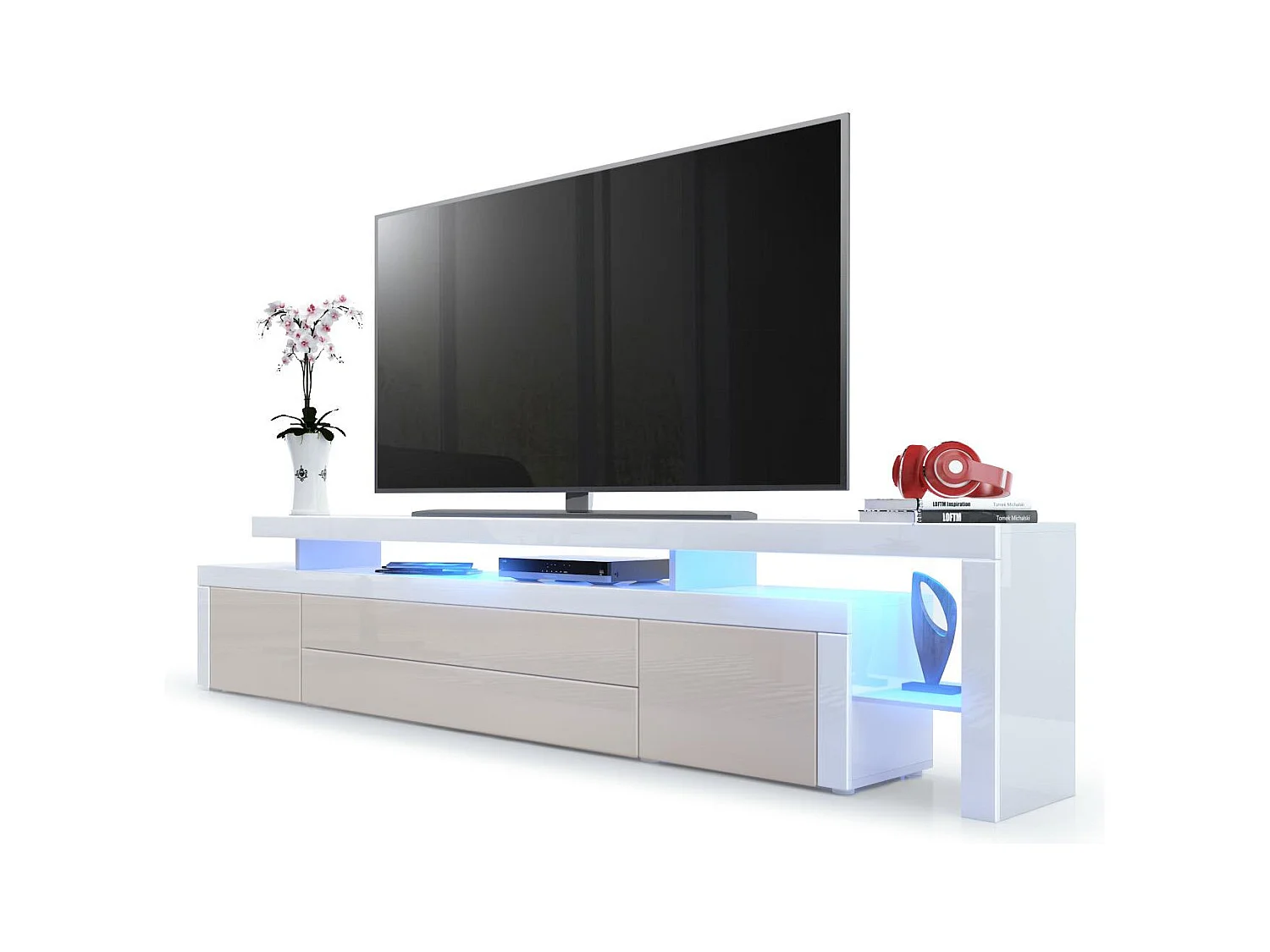 LOWBOARD Leon Sandgrau Hochglanz / Weiß Hochglanz