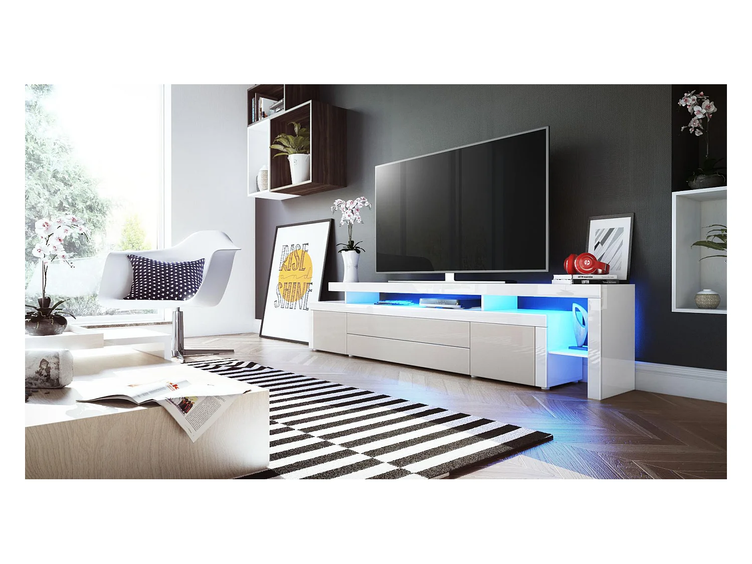 LOWBOARD Leon Sandgrau Hochglanz / Weiß Hochglanz