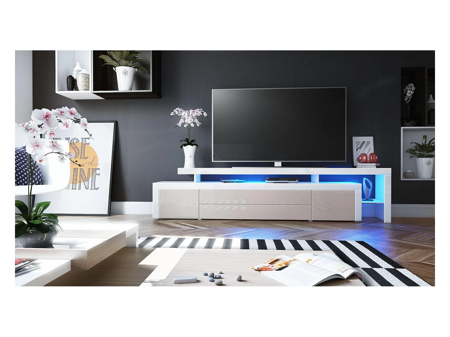 LOWBOARD Leon Sandgrau Hochglanz / Weiß Hochglanz