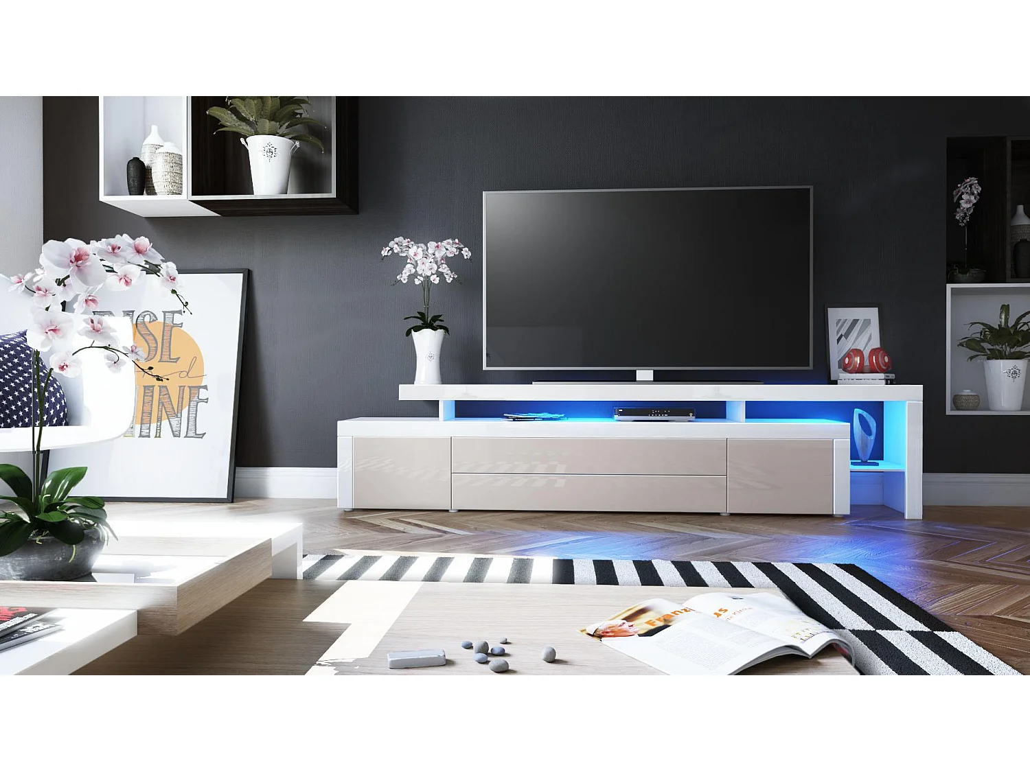 LOWBOARD Leon Sandgrau Hochglanz / Weiß Hochglanz