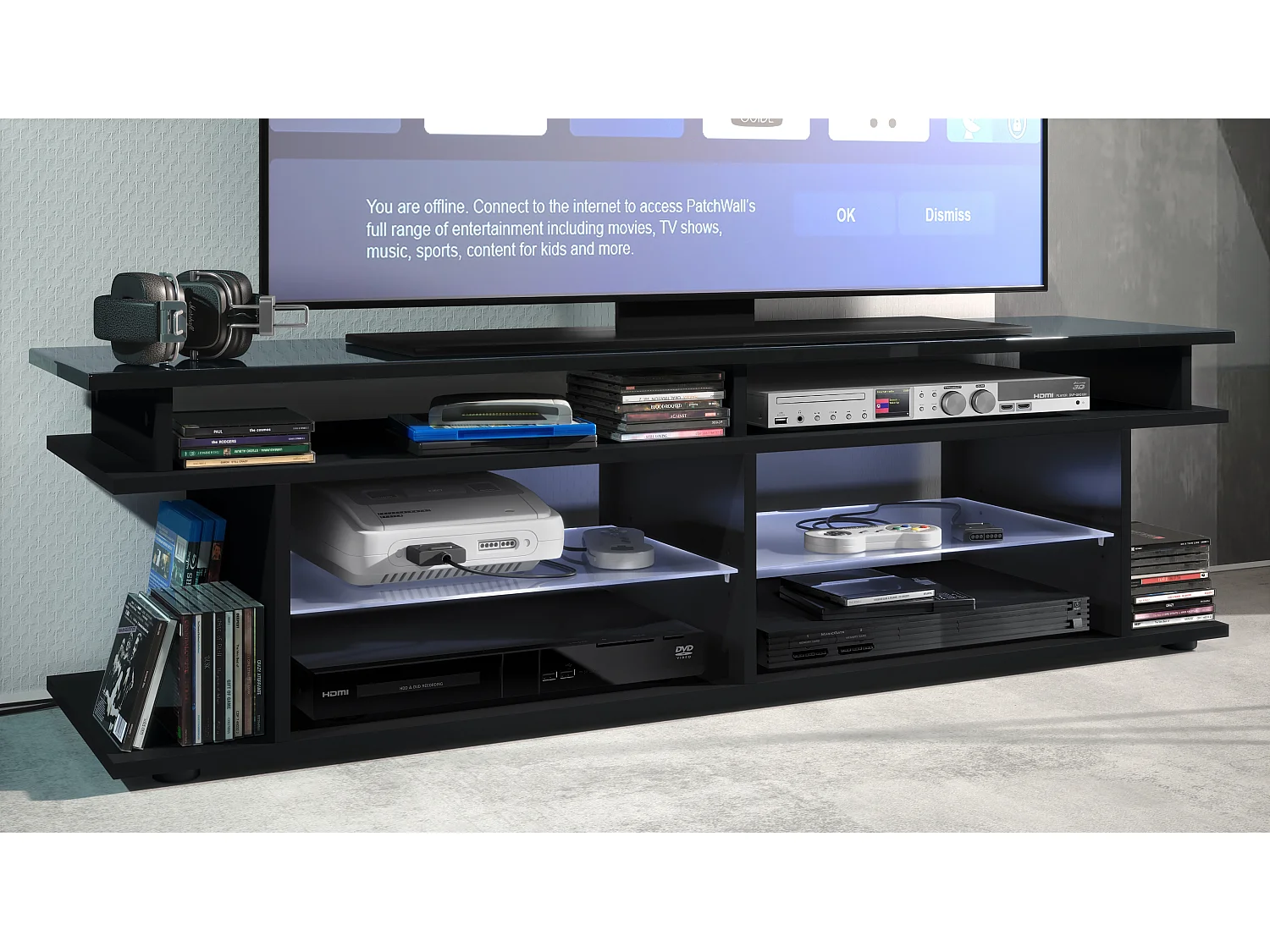 LOWBOARD Movie Platte des TV-Aufsatzes in Schwarz Hochglanz