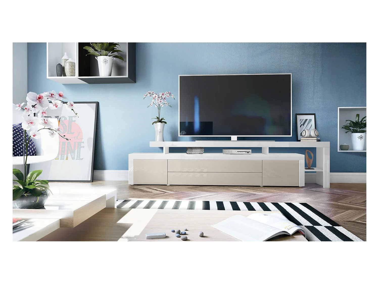 LOWBOARD Leon Sandgrau Hochglanz / Weiß Hochglanz