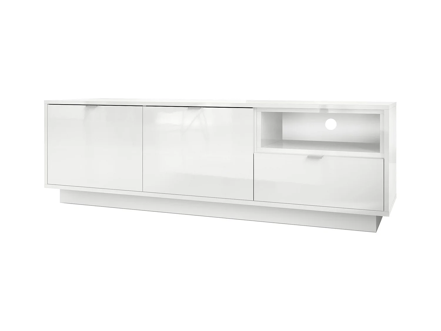 Meuble TV Armoire Metro, Corps en Blanc haute brillance / Façades en Blanc haute brillance avec une insertion en Blanc haute brillance
