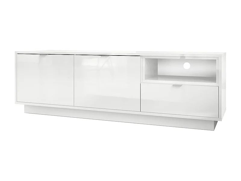 Meuble TV Armoire Metro, Corps en Blanc haute brillance / Façades en Blanc haute brillance avec une insertion en Blanc haute brillance