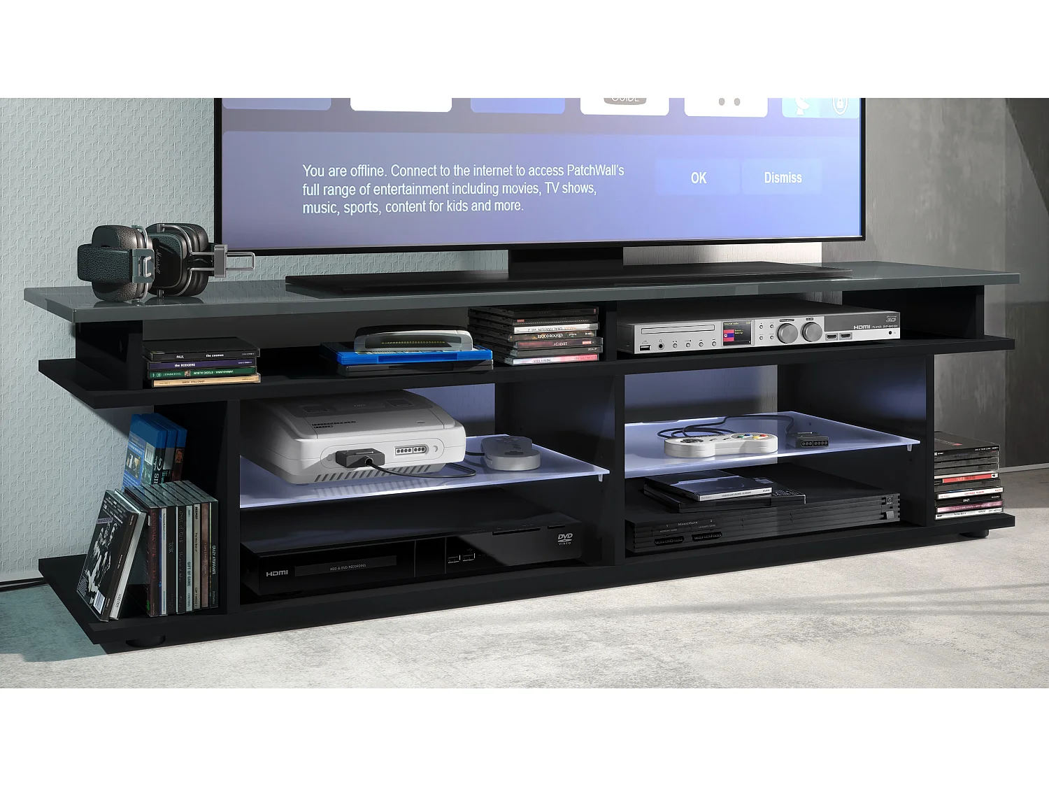 LOWBOARD Movie Platte des TV-Aufsatzes in Grau Hochglanz