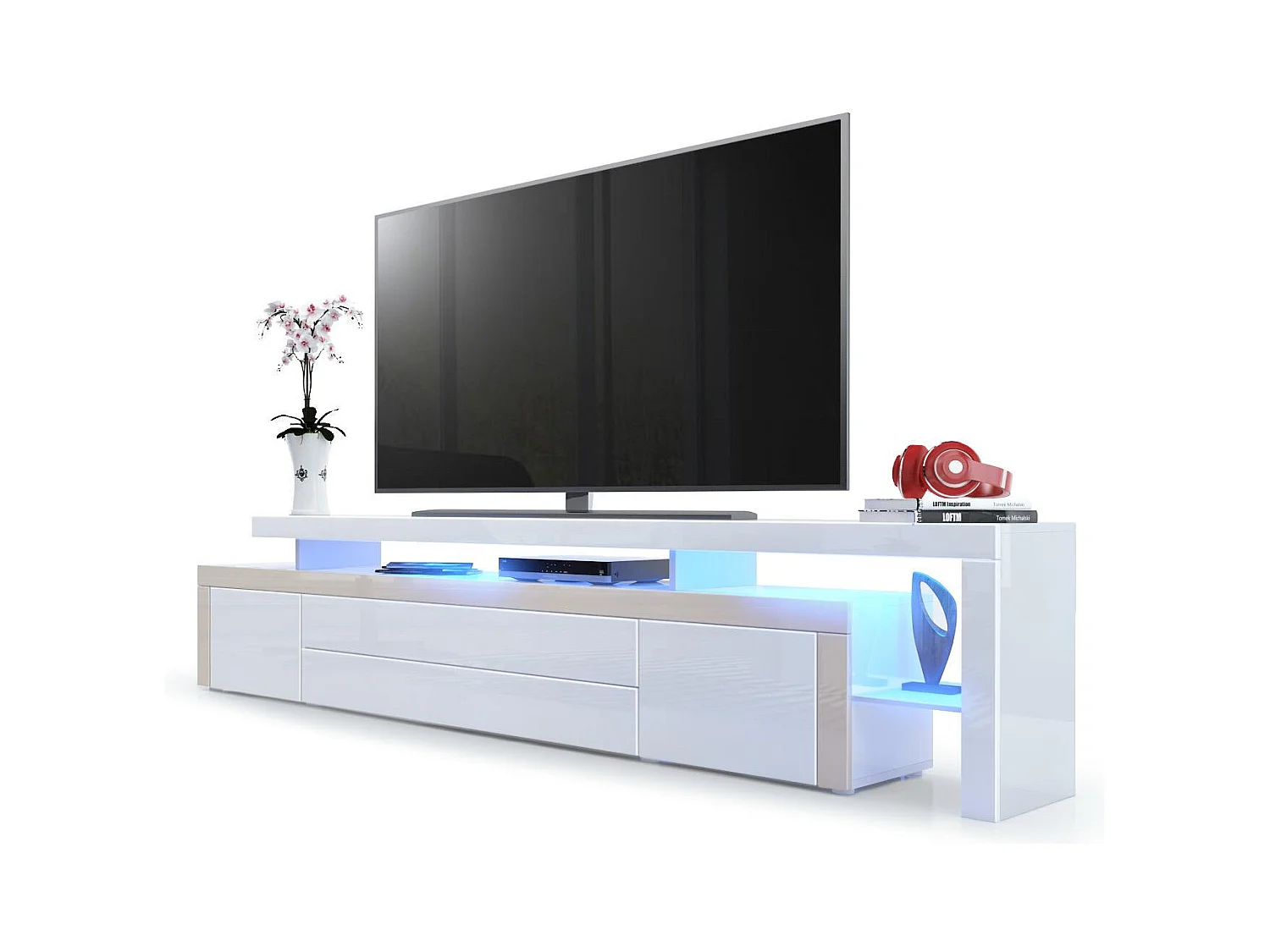 LOWBOARD Leon Weiß Hochglanz / Sandgrau Hochglanz