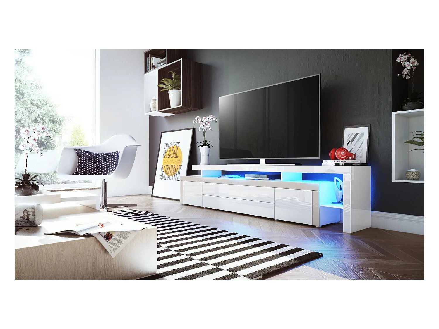 LOWBOARD Leon Weiß Hochglanz / Sandgrau Hochglanz