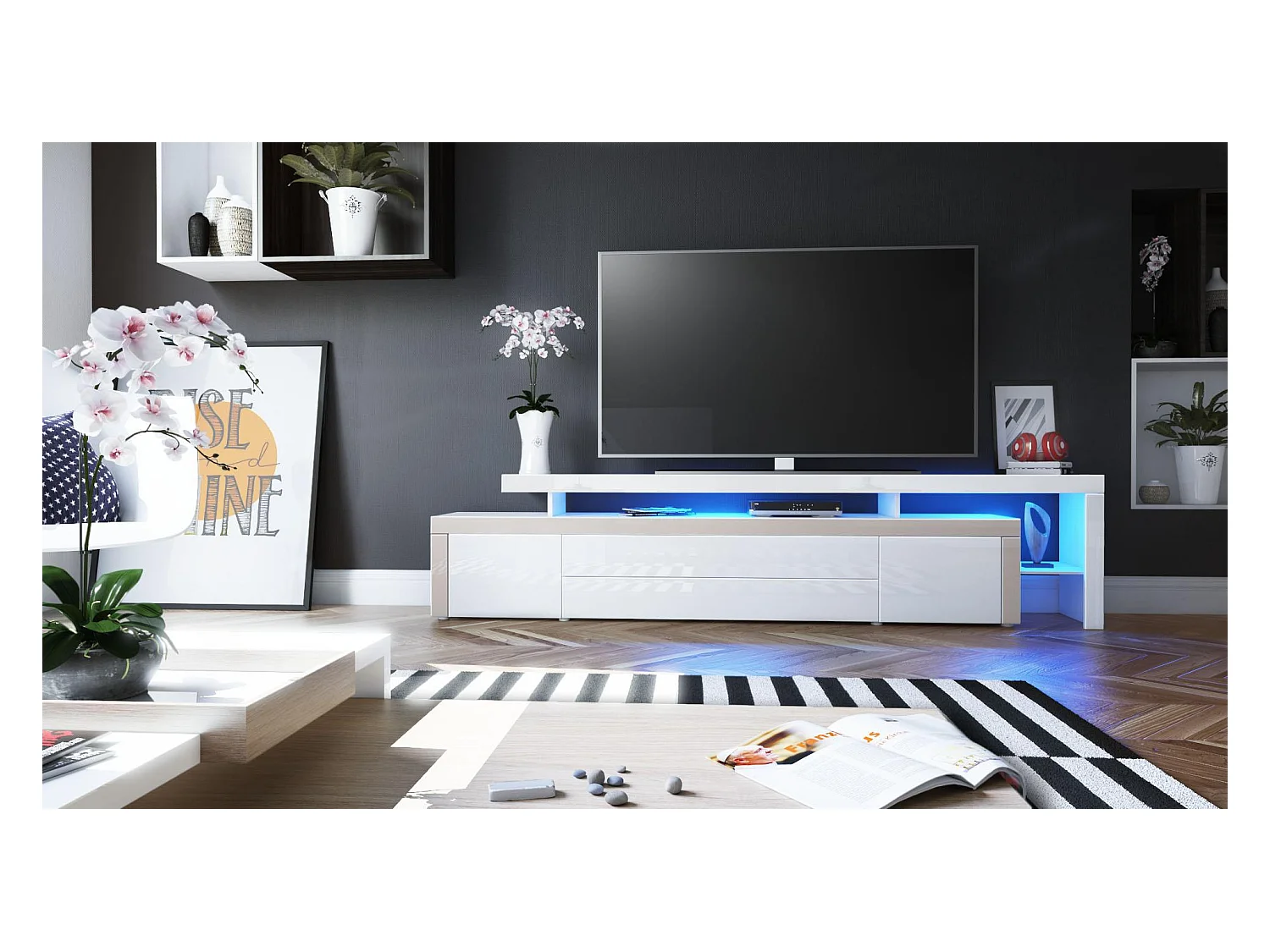 LOWBOARD Leon Weiß Hochglanz / Sandgrau Hochglanz