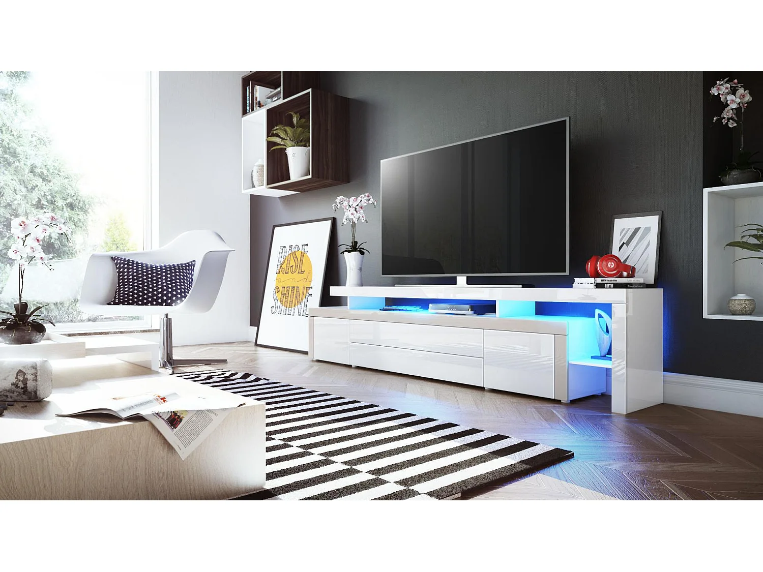 LOWBOARD Leon Weiß Hochglanz / Sandgrau Hochglanz