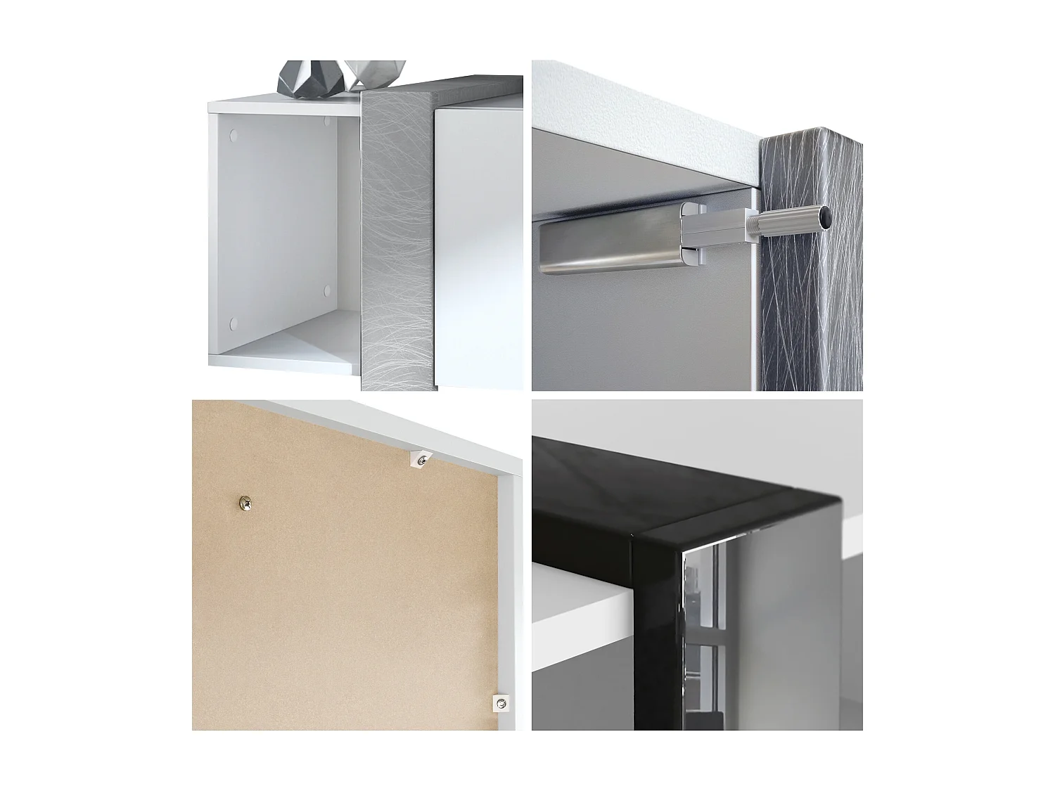 Lowboard Ida 149 x 45,5 x 34 cm Buffet TV avec 4 compartiments et portes PTO, caisson en blanc mat, façades en Blanc brillant | Grand choix de couleurs