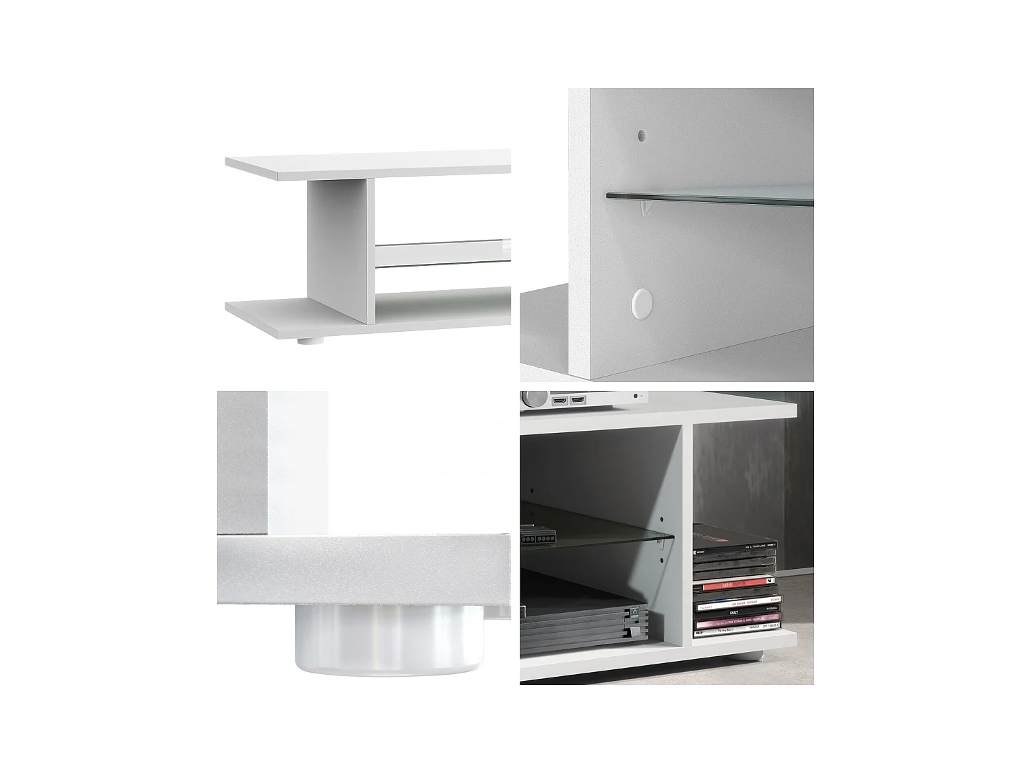 TV Board Movie V3 Game On 138,5 x 39 x 37,5 cm , caisson en blanc mat, élément supérieur en blanc haute brillance