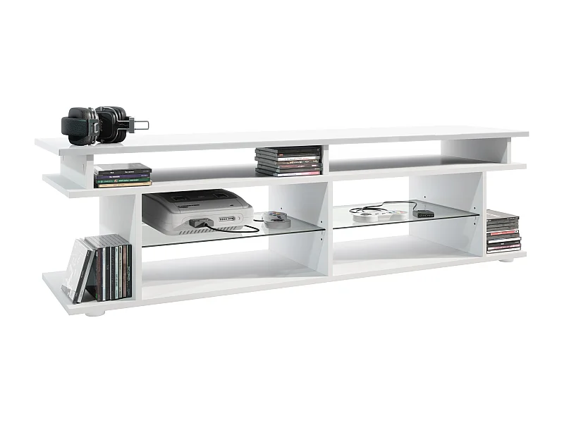 TV Board Movie V3 Game On 138,5 x 39 x 37,5 cm , caisson en blanc mat, élément supérieur en blanc haute brillance