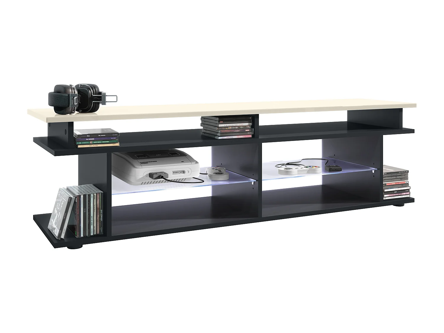 LOWBOARD Movie Platte des TV-Aufsatzes in Creme Hochglanz