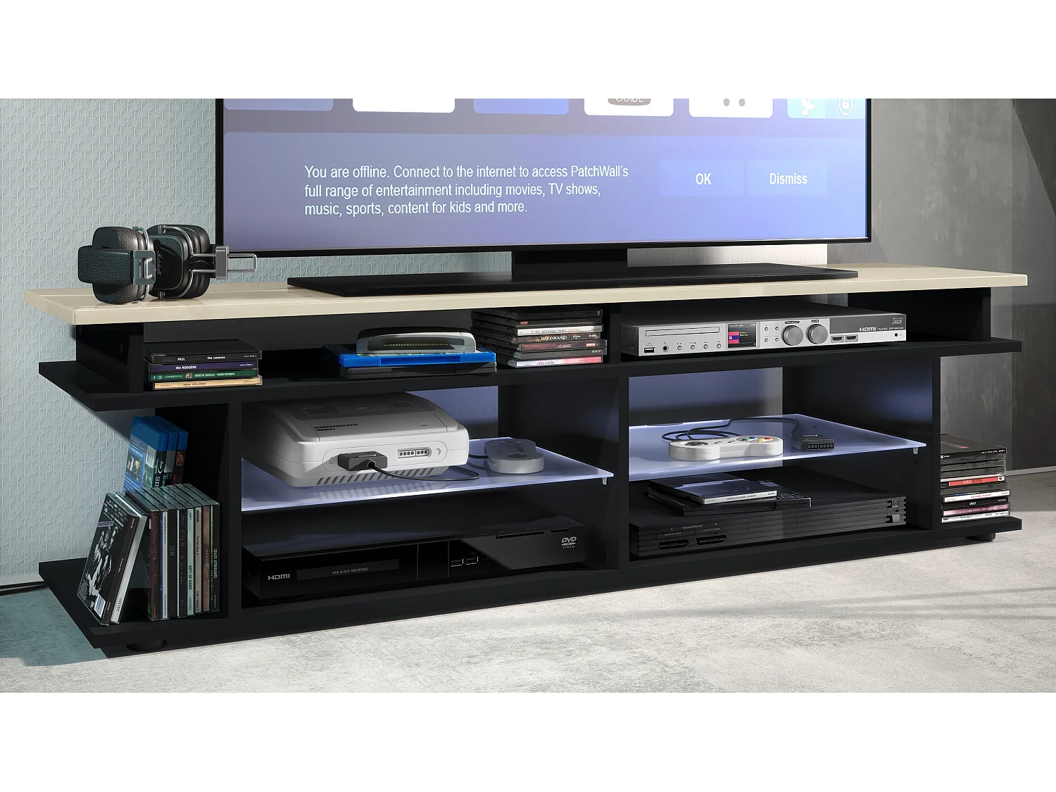 LOWBOARD Movie Platte des TV-Aufsatzes in Creme Hochglanz