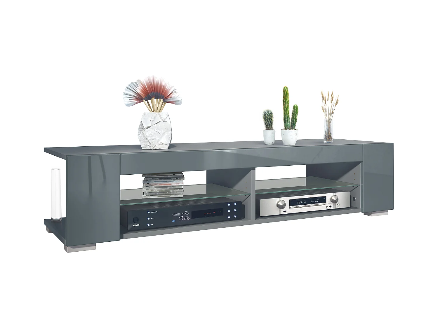 Meuble TV Movie, meuble TV avec 4 compartiments ouverts et moulures décoratives, anthracite mat/ (134,5 x 30,5 x 38,5 cm)