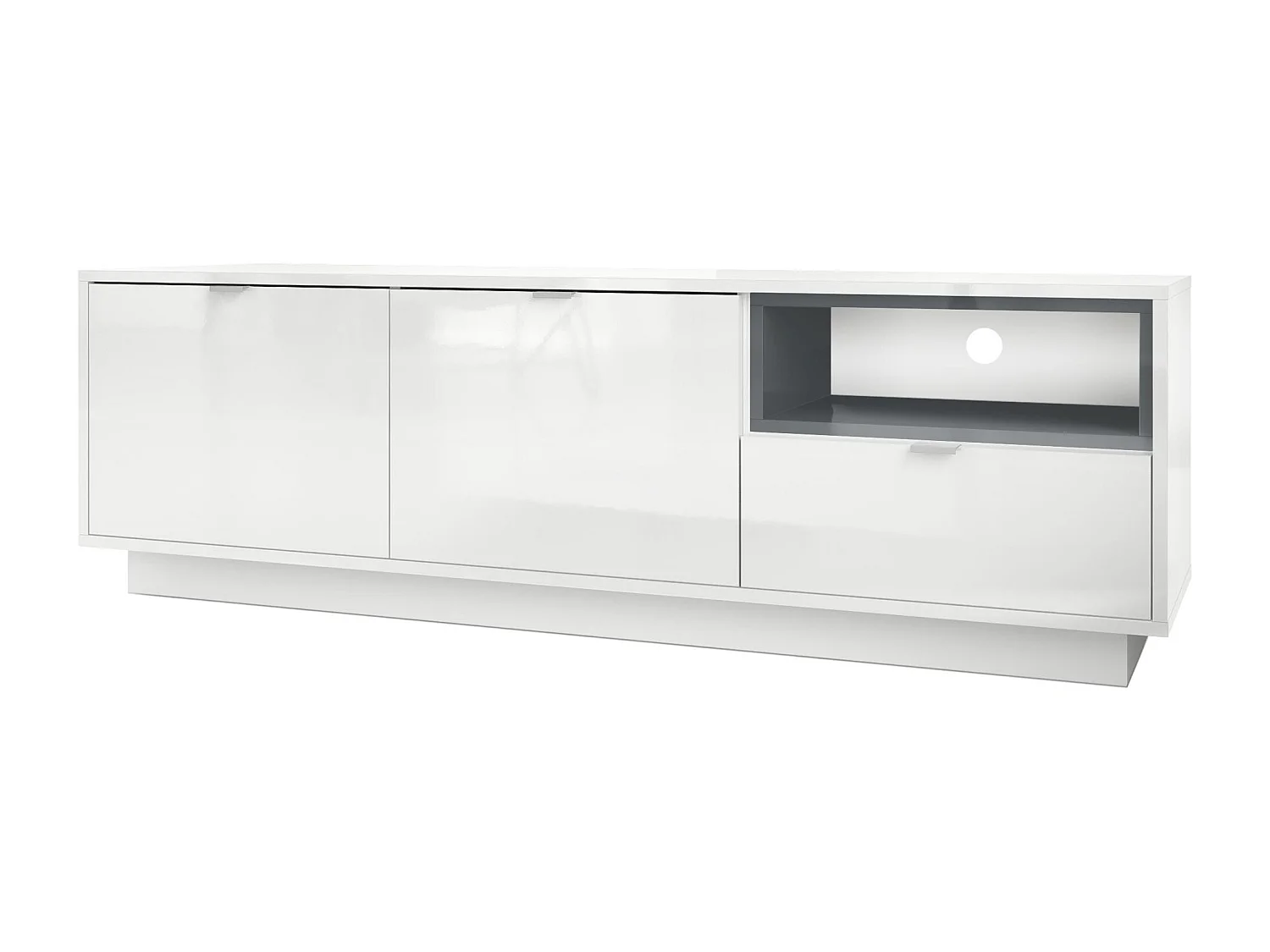 Mobile TV Metro, Struttura in bianco lucido / Frontale in bianco lucido con inserto in grigio lucido