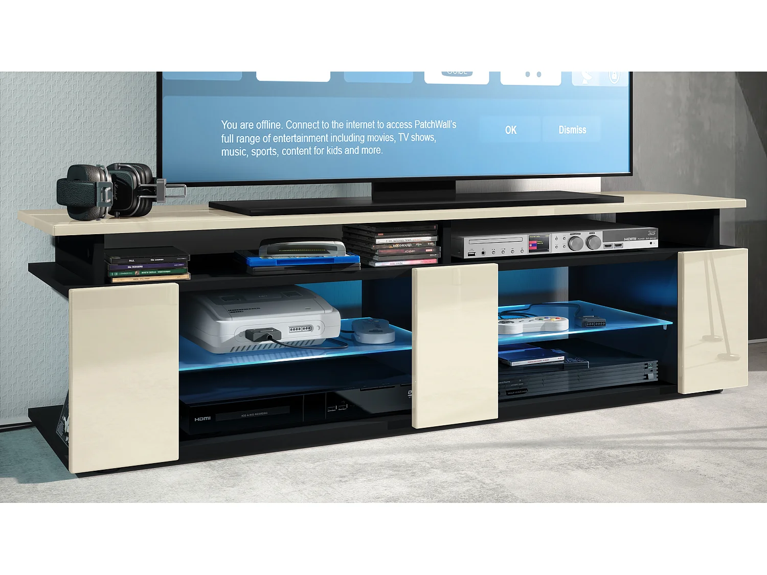 LOWBOARD Movie Fronten und obere Platte des Aufsatzes in Creme Hochglanz