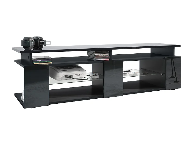 Mesa televisión Movie V2 Game On 139 x 39 x 39 cm , carcasa en negro mate, frentes en negro de alto brillo