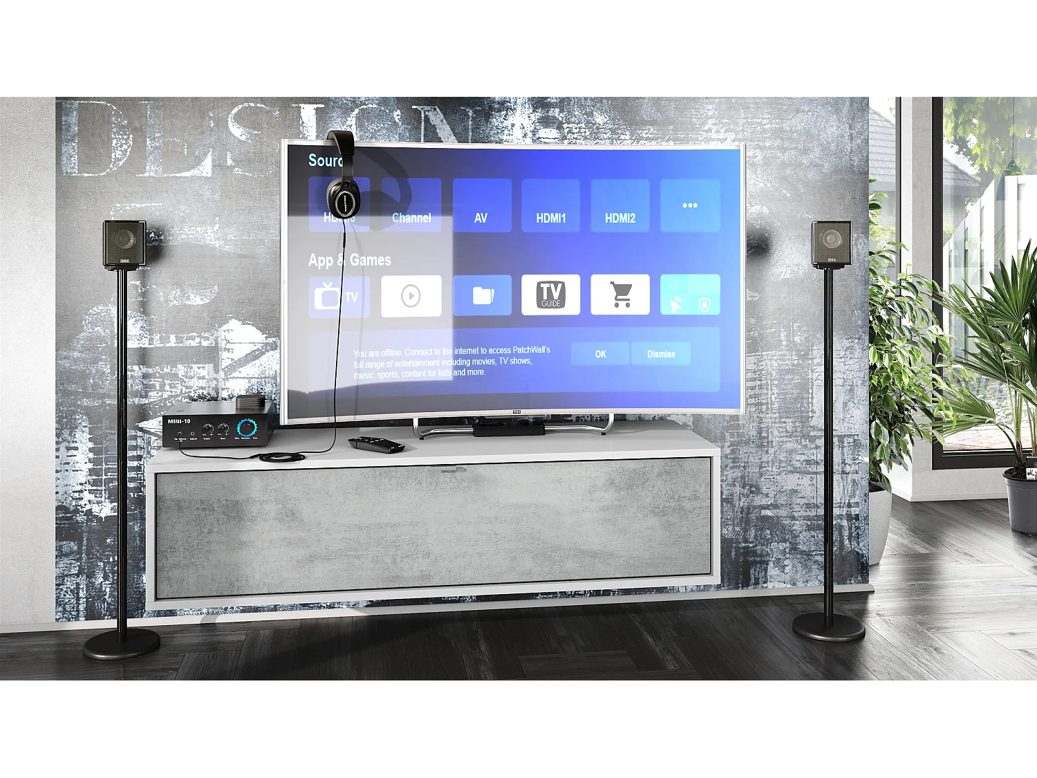 TV Board Lana 120 mobile da parete Porta TV 120 x 29 x 37 cm, struttura in bianco opaco, frontali in grigio ossido di cemento | Ampia scelta di colori