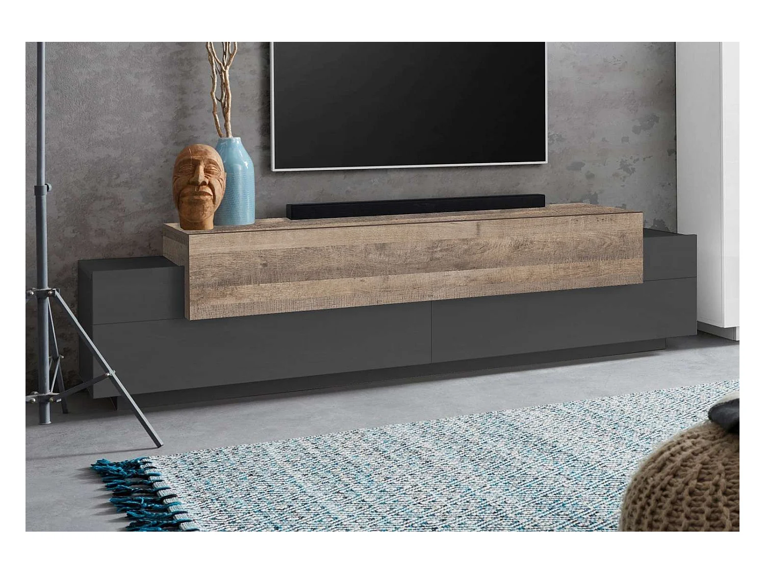 Mobile per TV coro L 200 x H 51.5 x P 45 cm rovere e antracite