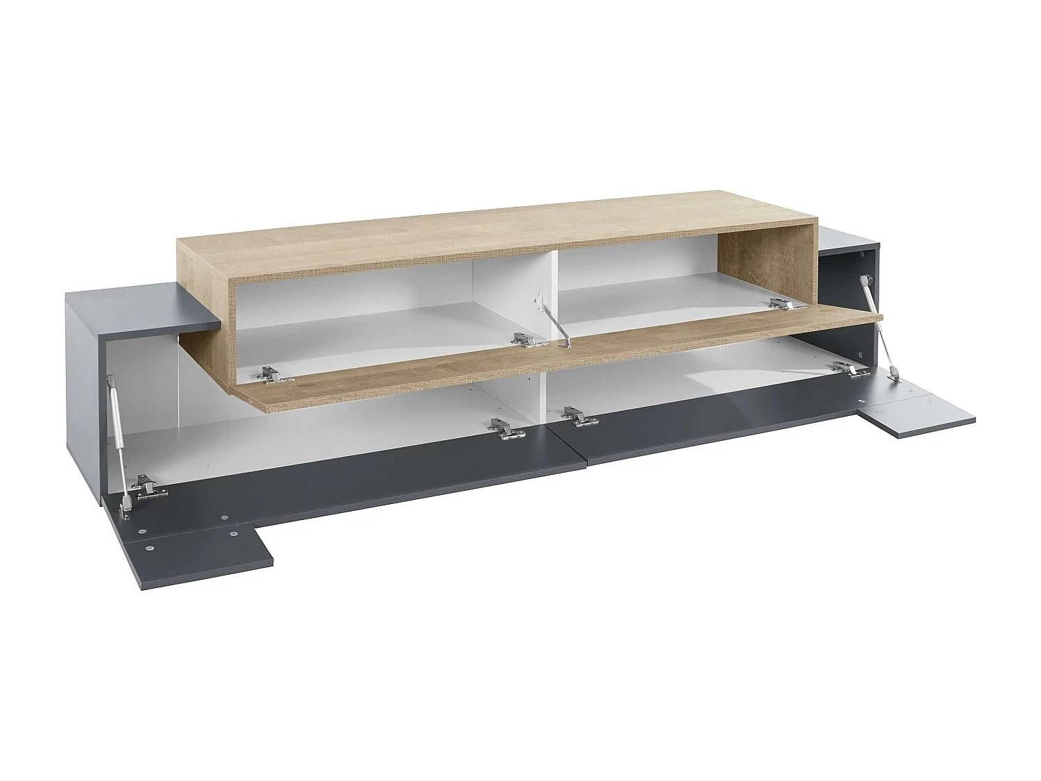 Meuble TV moderne noir et bois 4 placards 3 portes 200cm Corona Low Cyt