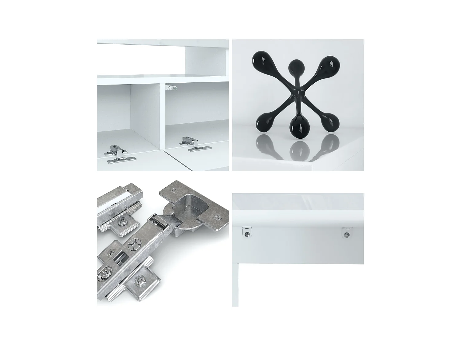 Buffet bas Lima V2, Meuble TV avec 2 clapets, 1 compartiment ouvert et 2 étagères en verre, Blanc haute brillance/Gris haute brillance (189 x 38 x 35 cm)