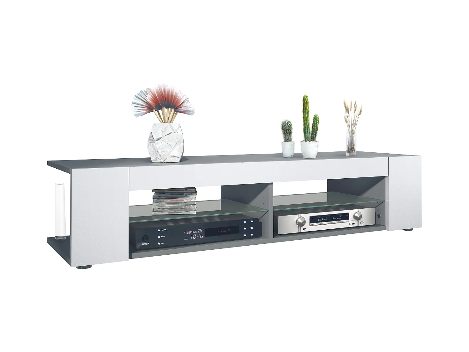 Meuble TV Stream, meuble TV avec 4 compartiments ouverts et moulures décoratives, anthracite mat/ (134,5 x 30,5 x 38,5 cm)