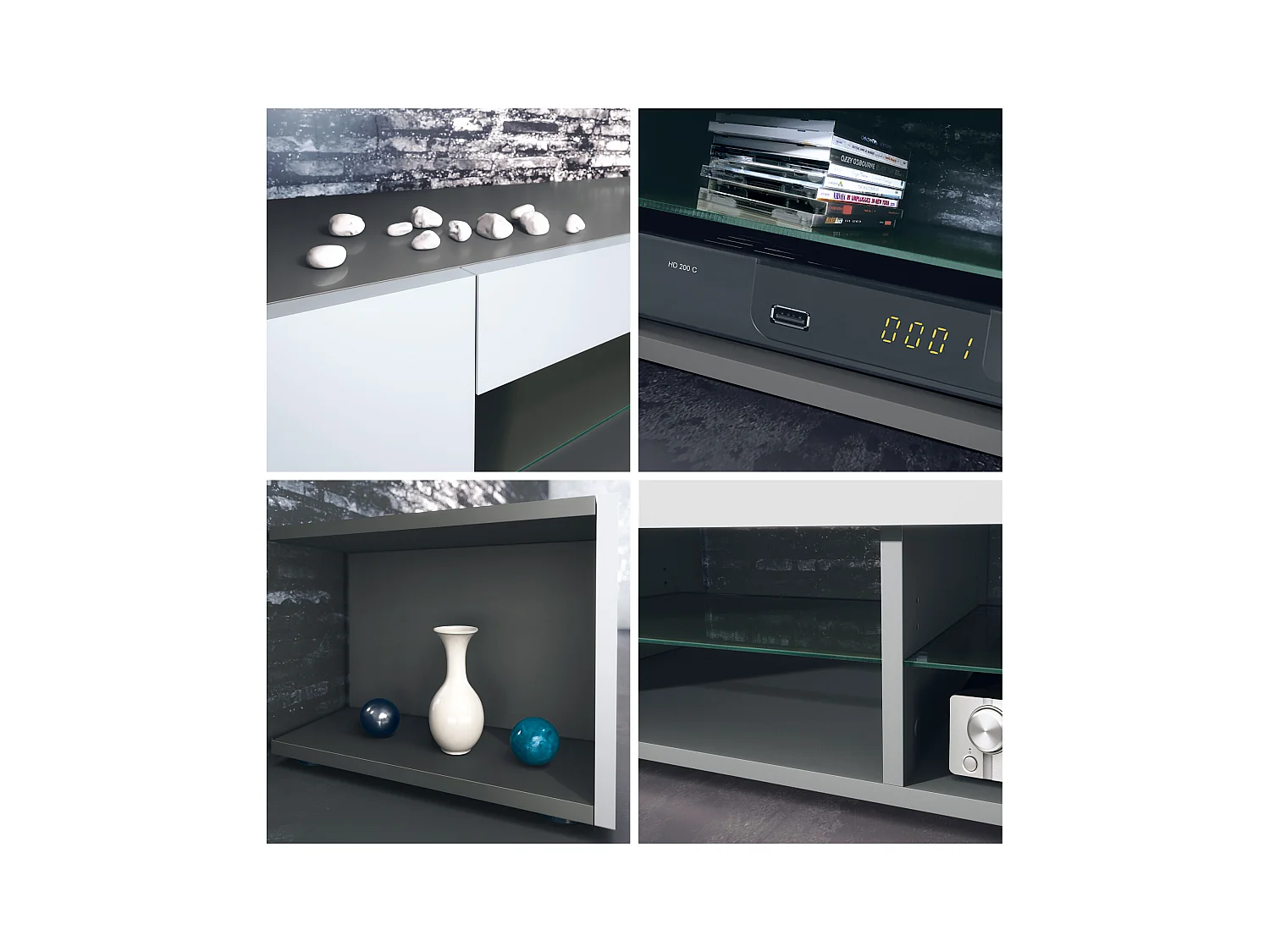 Meuble TV Stream, meuble TV avec 4 compartiments ouverts et moulures décoratives, anthracite mat/ (134,5 x 30,5 x 38,5 cm)