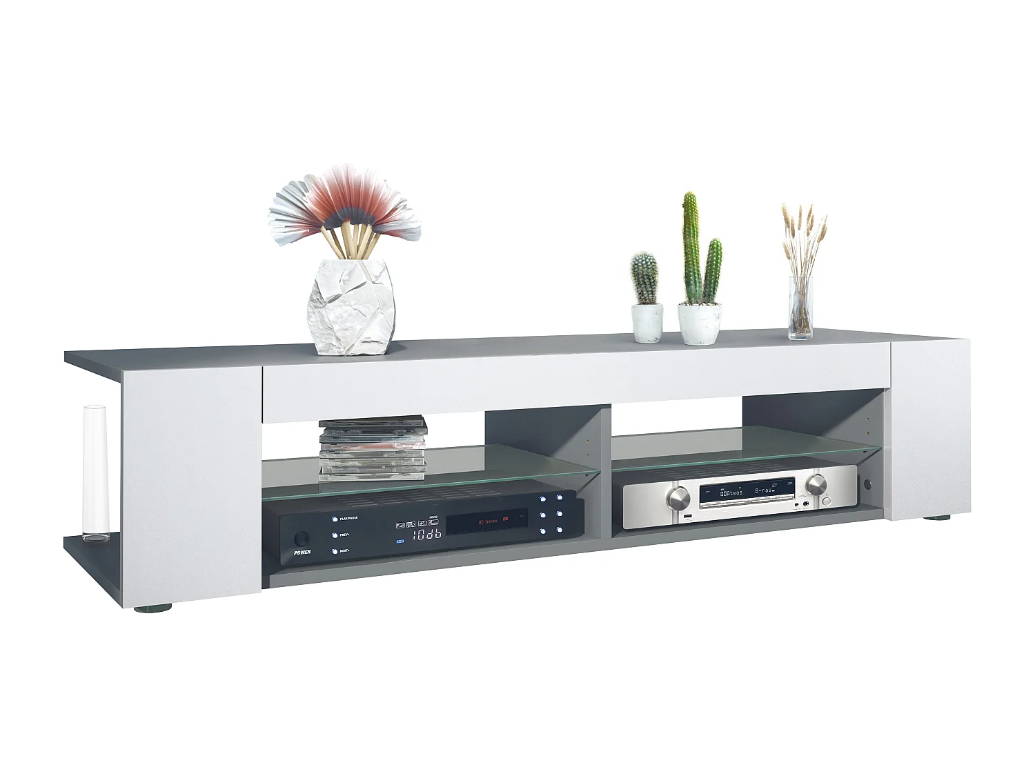 Meuble TV Stream, meuble TV avec 4 compartiments ouverts et moulures décoratives, anthracite mat/ (134,5 x 30,5 x 38,5 cm)