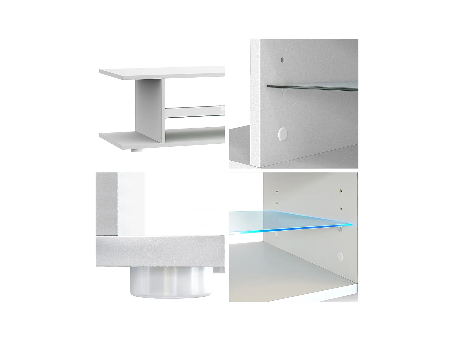 TV Board Movie V3 Game On 138,5 x 39 x 37,5 cm éclairage LED inclus Blanc, caisson en blanc mat, élément supérieur en crème haute brillance