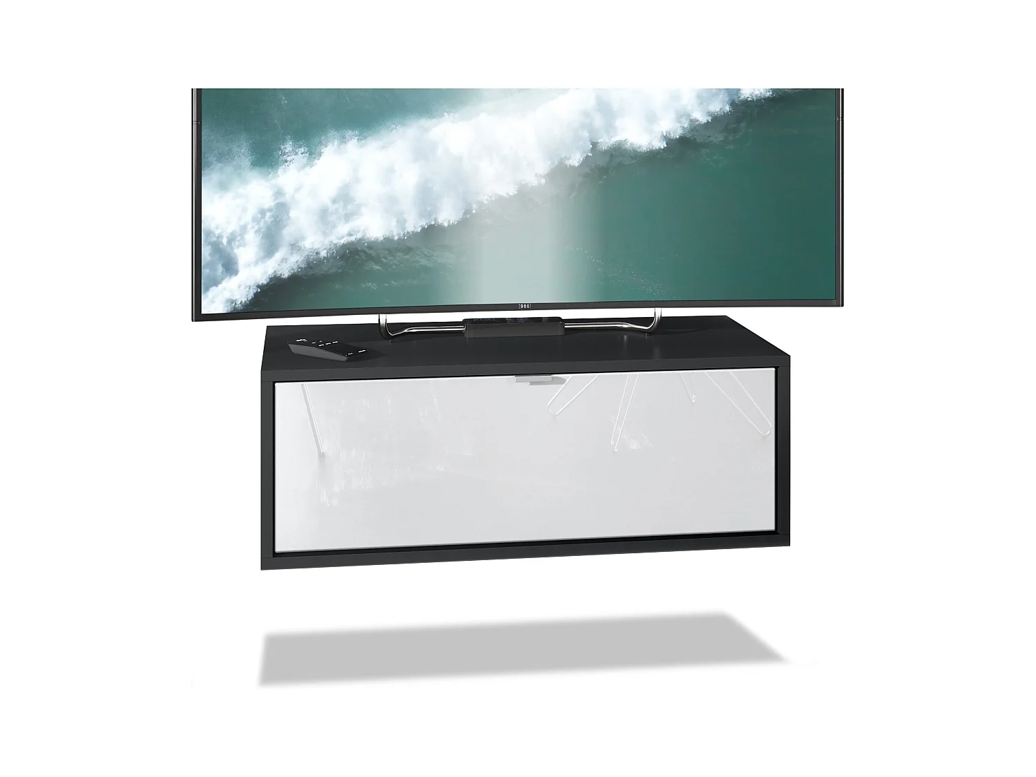 Meuble TV Lana 80 armoire murale lowboard 80 x 29 x 37 cm, caisson en noir mat, façades en blanc haute brillance | Grand choix de couleurs