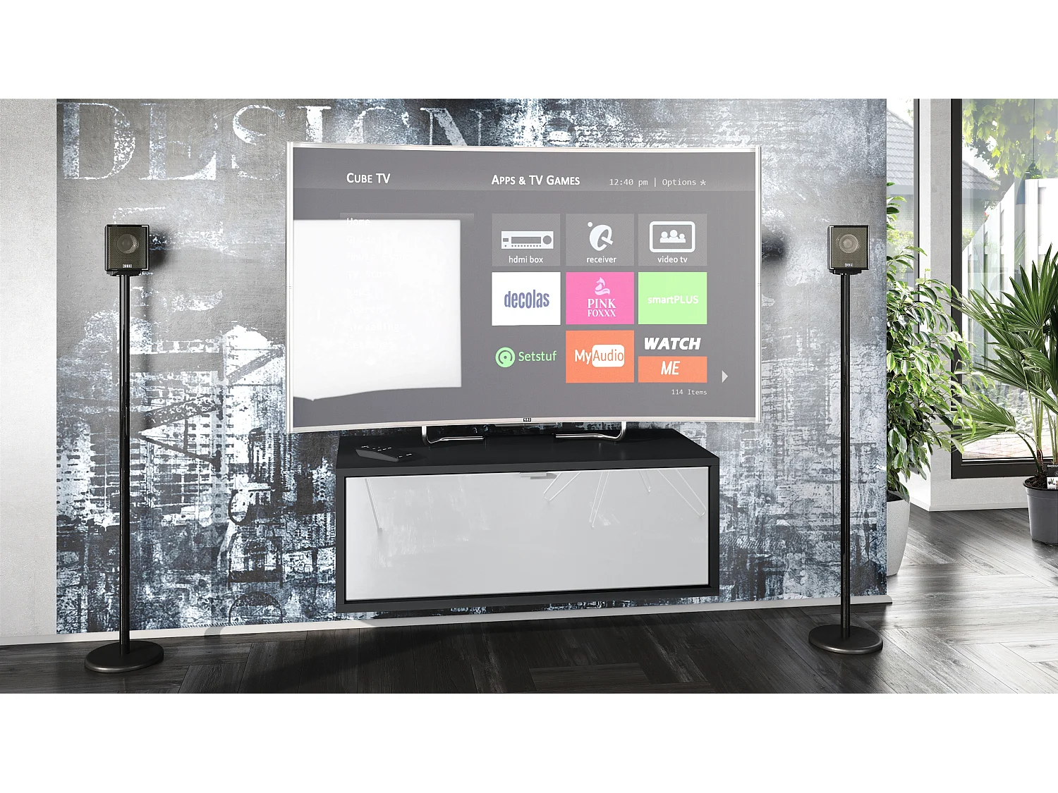 Meuble TV Lana 80 armoire murale lowboard 80 x 29 x 37 cm, caisson en noir mat, façades en blanc haute brillance | Grand choix de couleurs