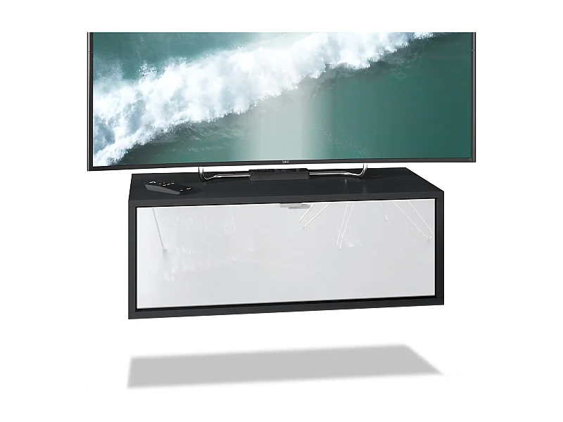 Meuble TV Lana 80 armoire murale lowboard 80 x 29 x 37 cm, caisson en noir mat, façades en blanc haute brillance | Grand choix de couleurs
