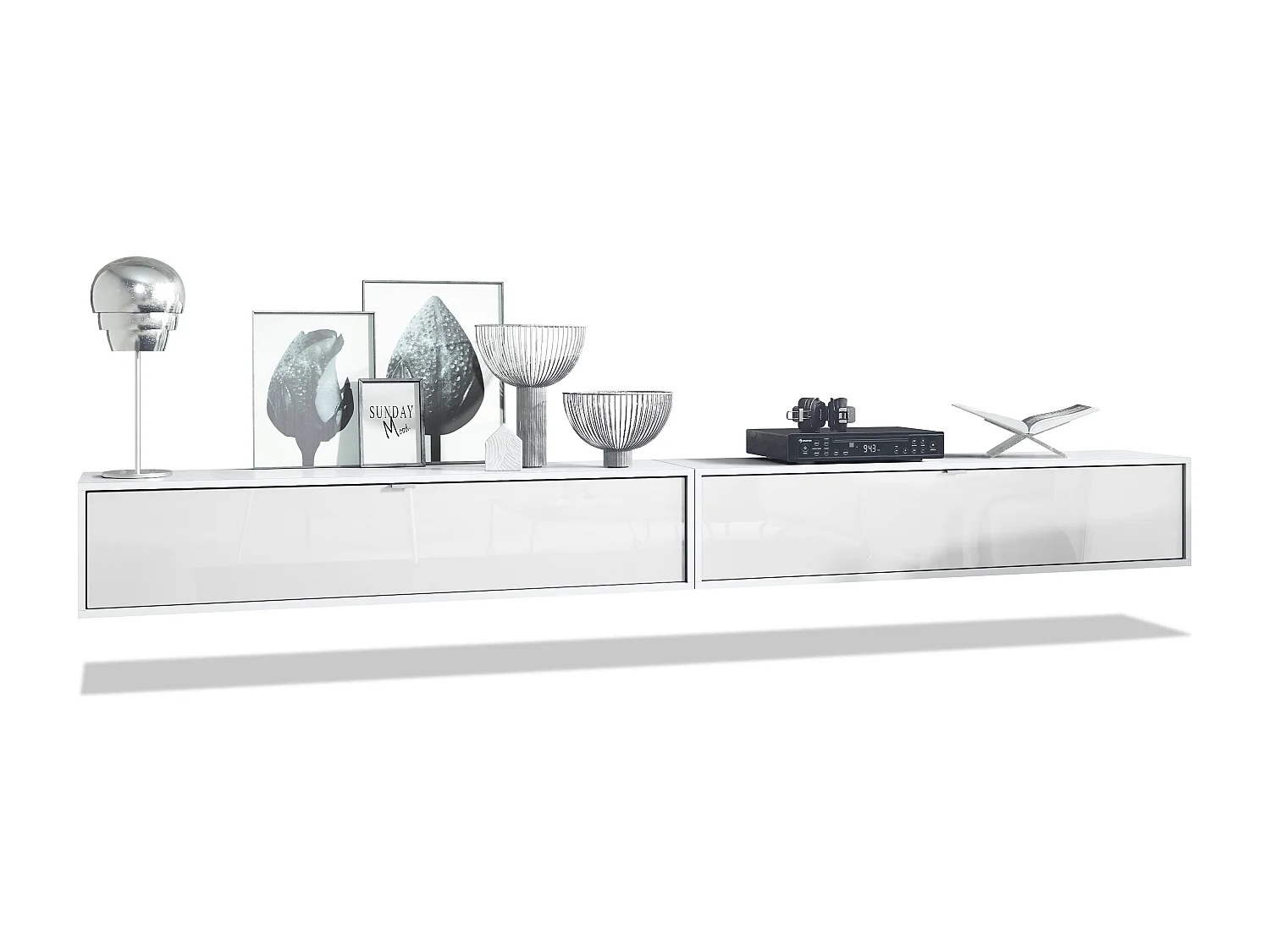 Set di mobili porta TV Lana 140 a parete Porta TV 140 x 29 x 37 cm ciascuno, struttura in bianco opaco, frontali in bianco lucido | Ampia scelta di colori