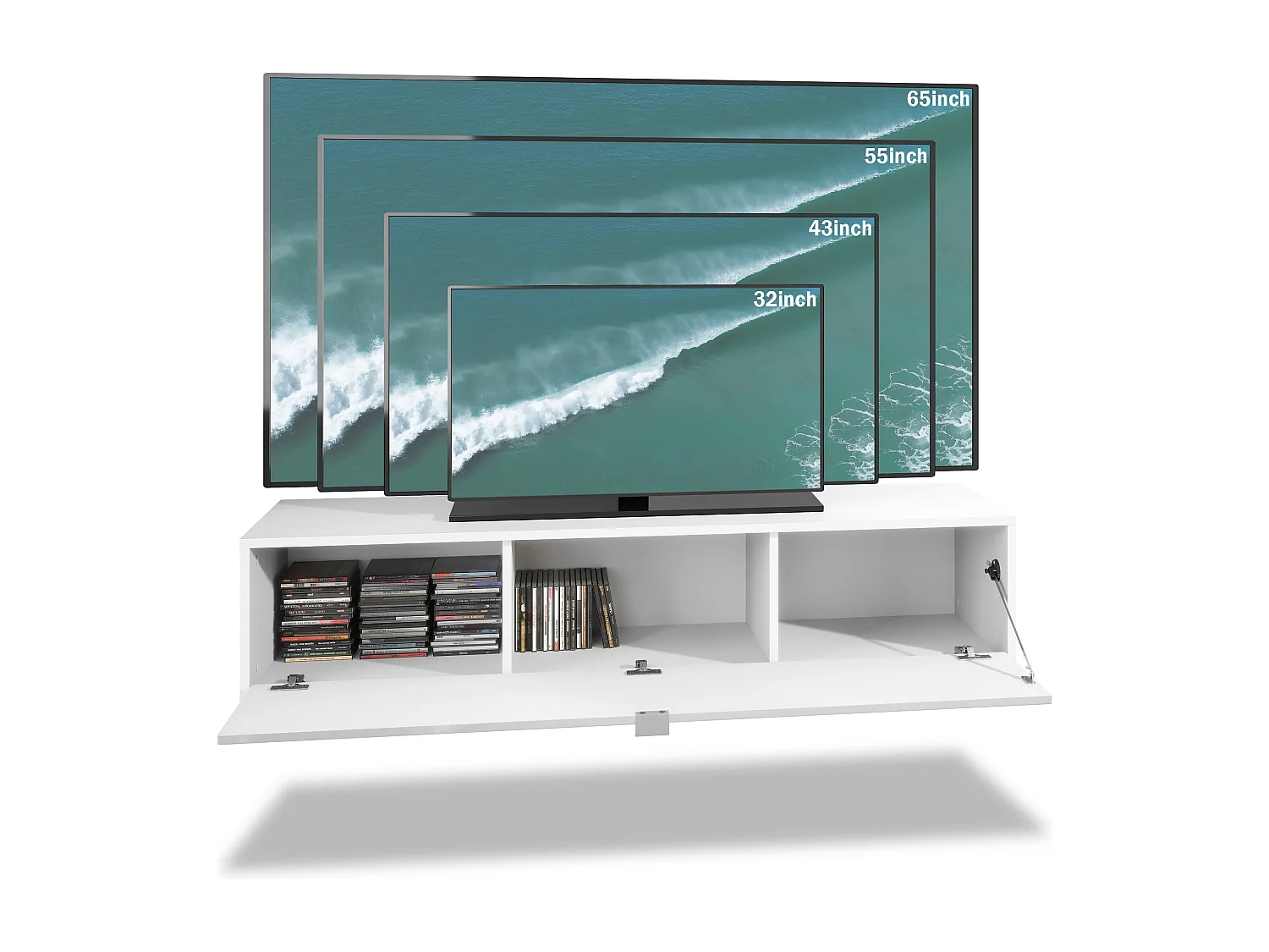 Meuble TV Lana 140 armoire murale lowboard 140 x 29 x 37 cm, caisson en blanc mat, façades en Chêne Nature | Grand choix de couleurs