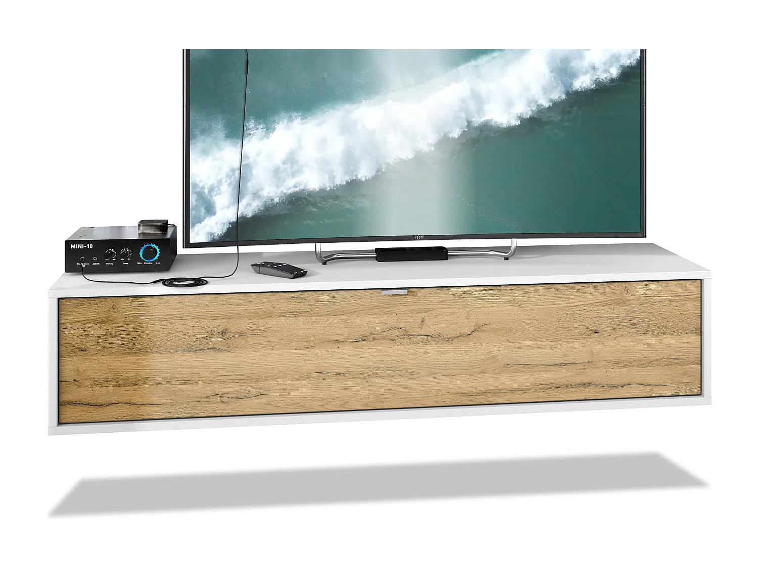 TV Board Lana 140 mobile da parete Porta TV 140 x 29 x 37 cm, struttura in bianco opaco, frontali in rovere Nature | Ampia scelta di colori