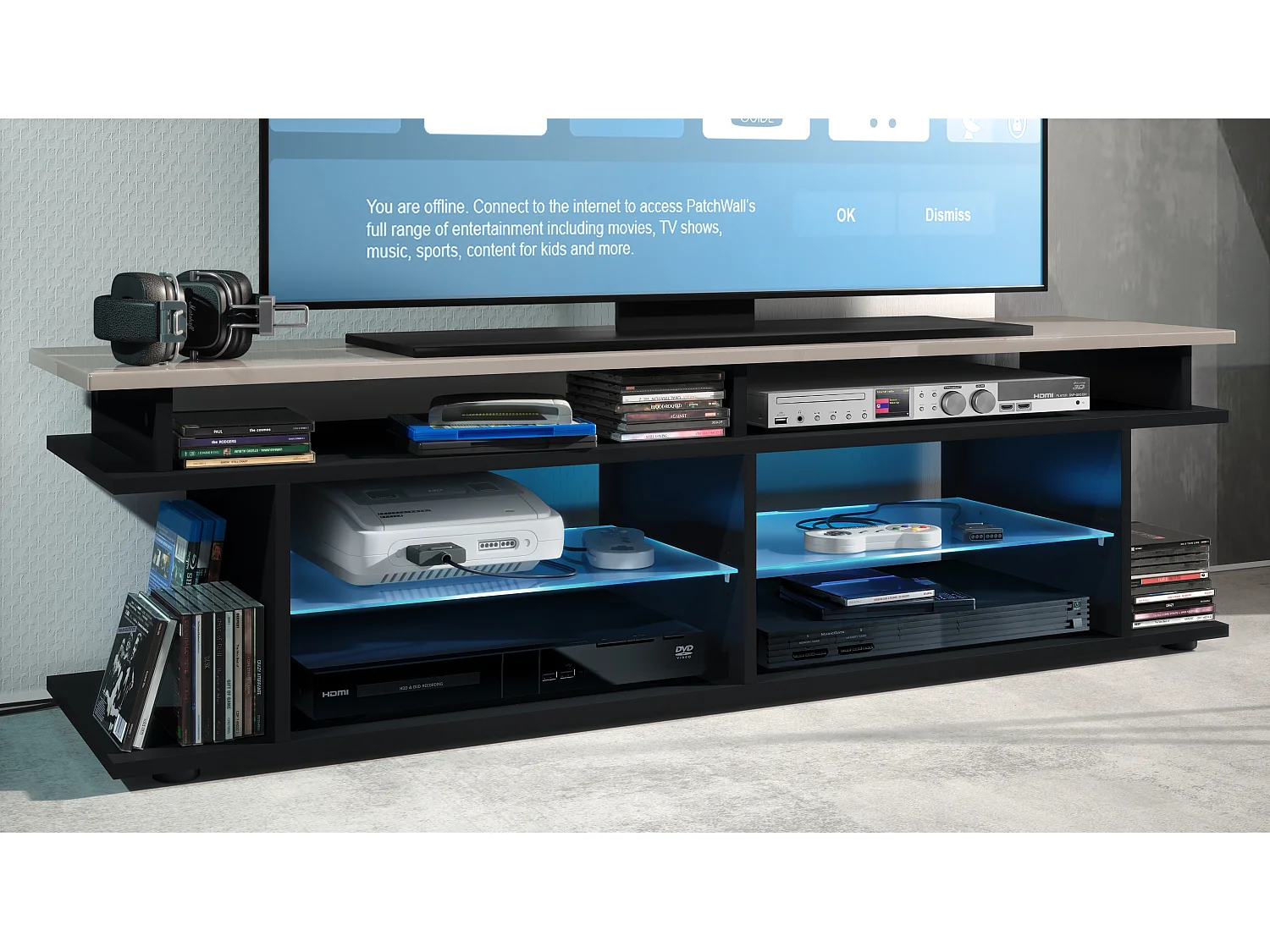 LOWBOARD Movie Platte des TV-Aufsatzes in Sandgrau Hochglanz