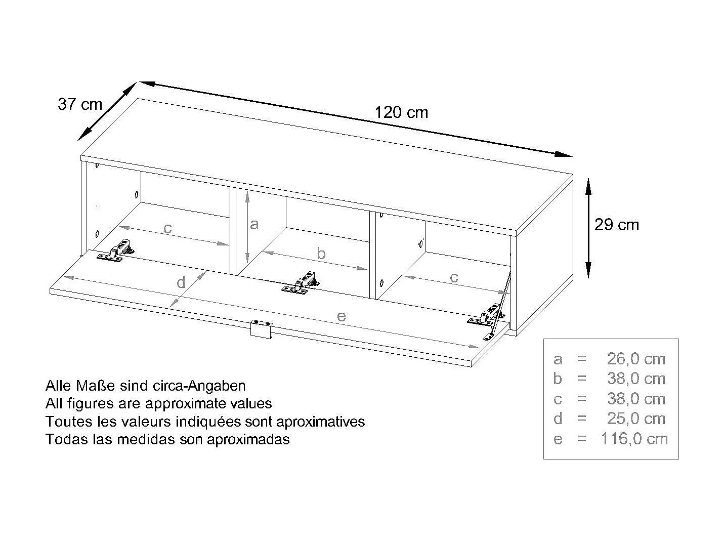 Ensemble de 2 set meuble TV Lana 120, lowboards de 120 x 29 x 37 cm chacun avec beaucoup d'espace de rangement, caisson en Noir mat, façades en Bordeaux brillant