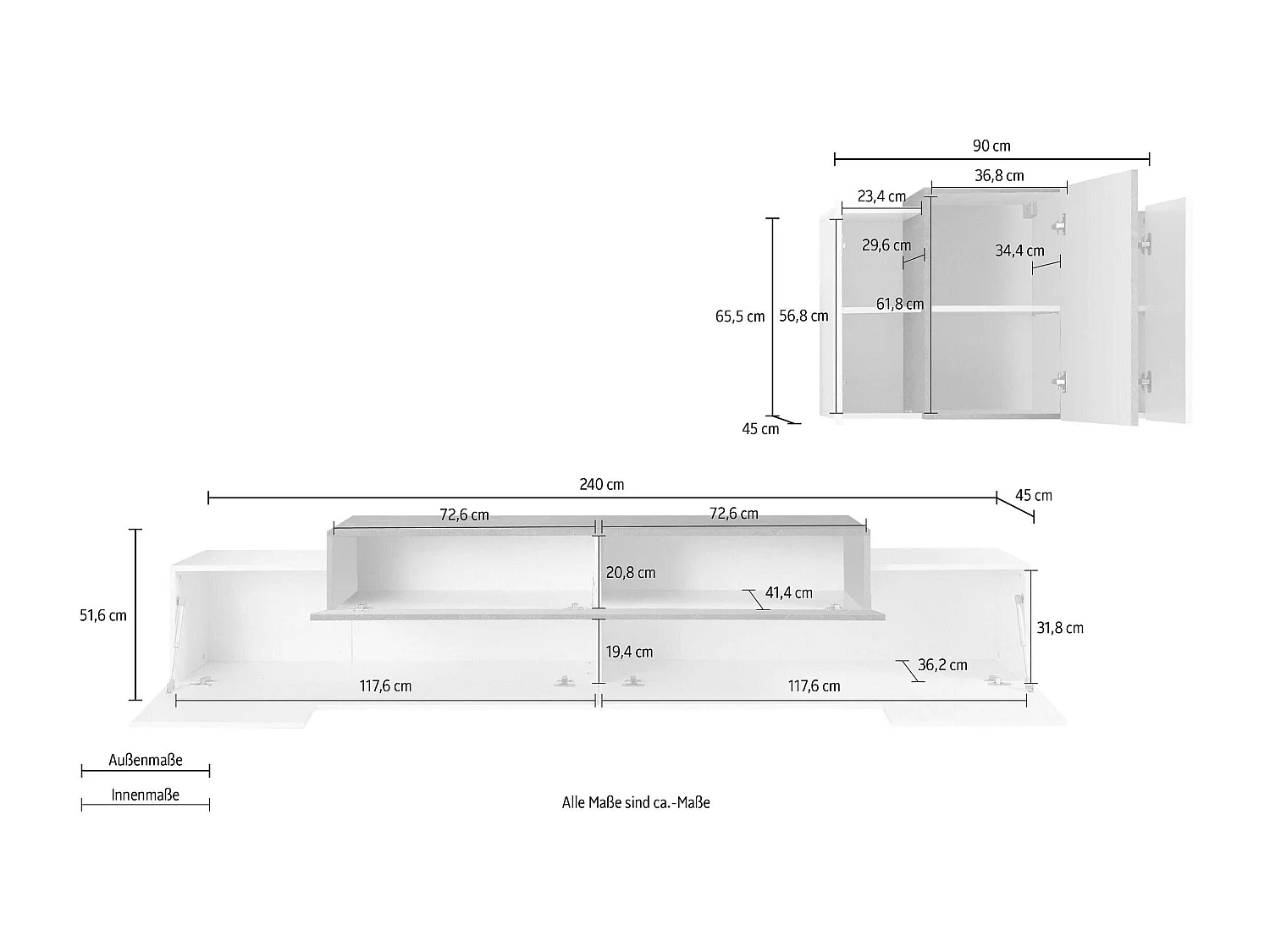 Meuble TV mural moderne en bois noir et placard suspendu Stady AP